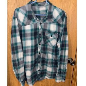 VANS men’s plaid long sleeve button down flannel shirt gray blue (size large)